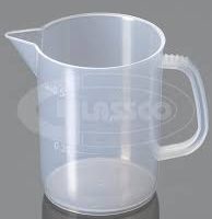 Plastična laboratorijska čaša sa drškom 1000 ml, poluprovidna, reljefna graduacija, Glassco